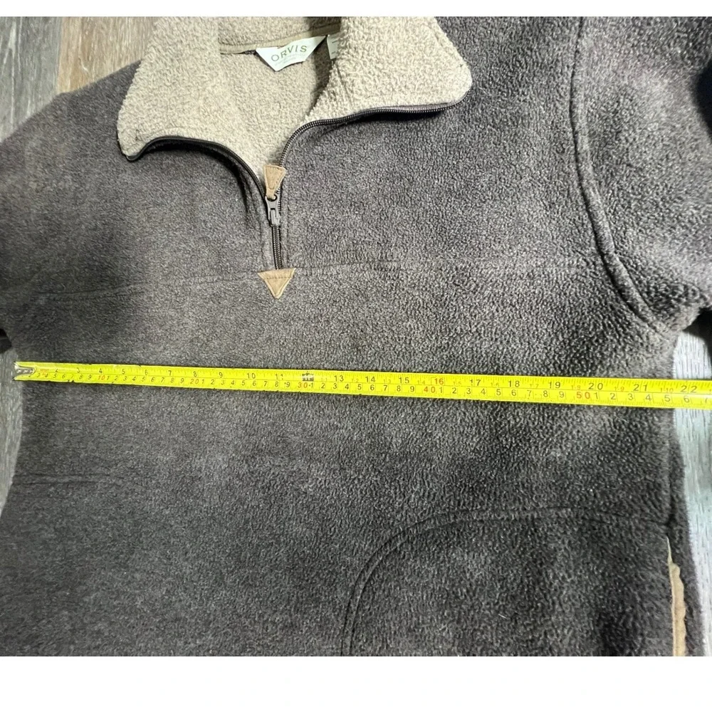 Orvis Fleece Pullover Mens Medium Brown 1/4 Zip Elbow Patches Sherpa Collar